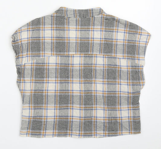 Primark Womens Beige Check Cotton Basic Button-Up Size 10 V-Neck