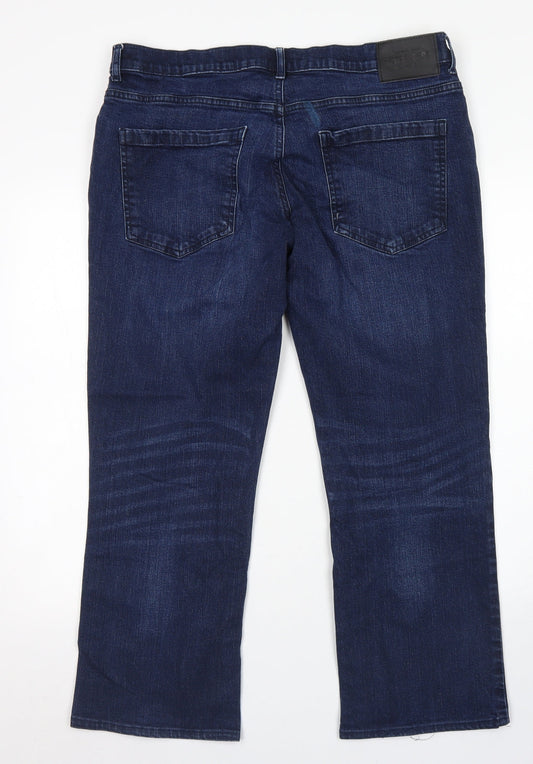 F&F Mens Blue Cotton Straight Jeans Size 36 in L32 in Relaxed Button