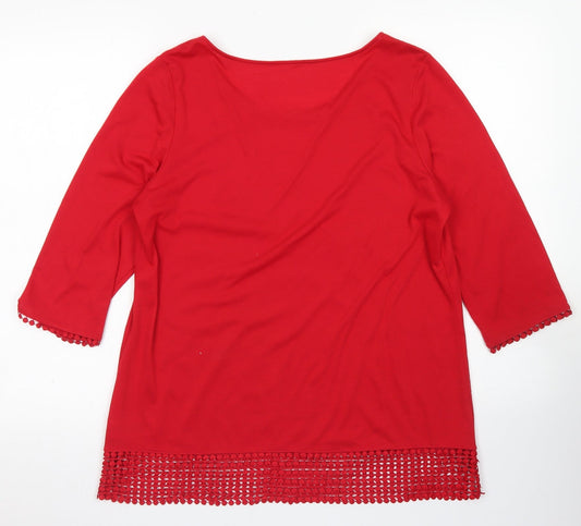Evans Womens Red Polyester Basic T-Shirt Size 14 Round Neck