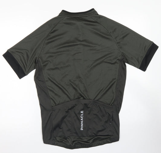 Pinnacle Mens Green Polyester Basic T-Shirt Size L Crew Neck Zip