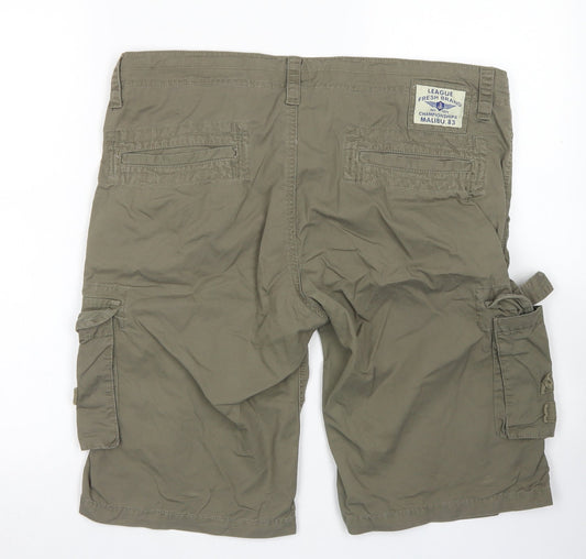 Fresh Brand Mens Green Cotton Cargo Shorts Size XL L10 in Regular Button