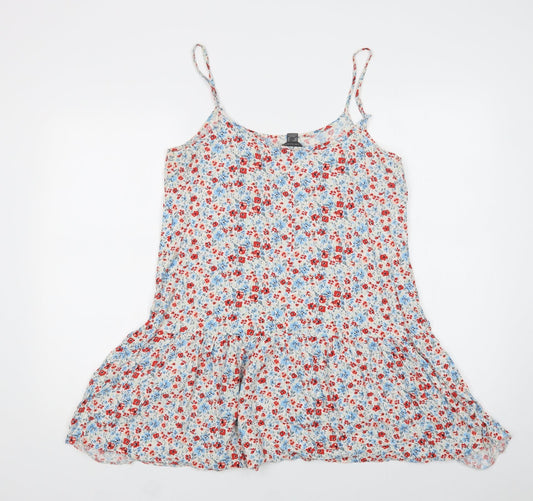 Primark Womens Multicoloured Floral Viscose Slip Dress Size 14 Round Neck