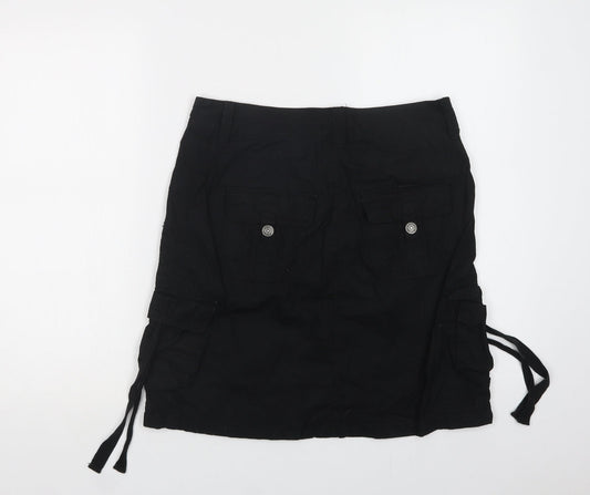 H&M Womens Black Cotton Cargo Skirt Size 8 Button
