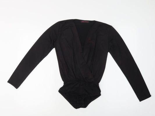 Additional front view of Edge Street women’s black polyester bodysuit one-piece, size S, snap
