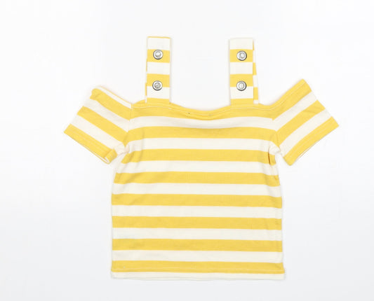 Atmosphere Womens Yellow Striped Polyester Basic T-Shirt Size 8 Boat Neck
