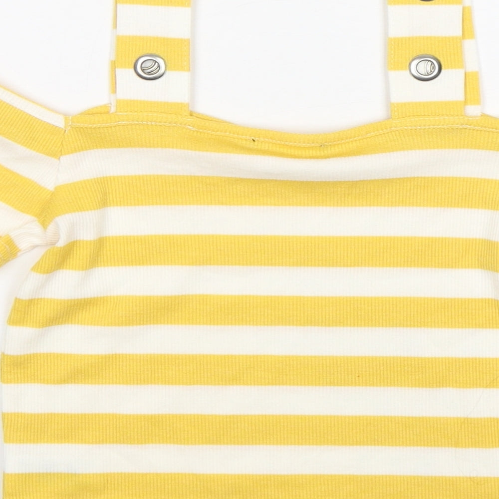 Atmosphere Womens Yellow Striped Polyester Basic T-Shirt Size 8 Boat Neck