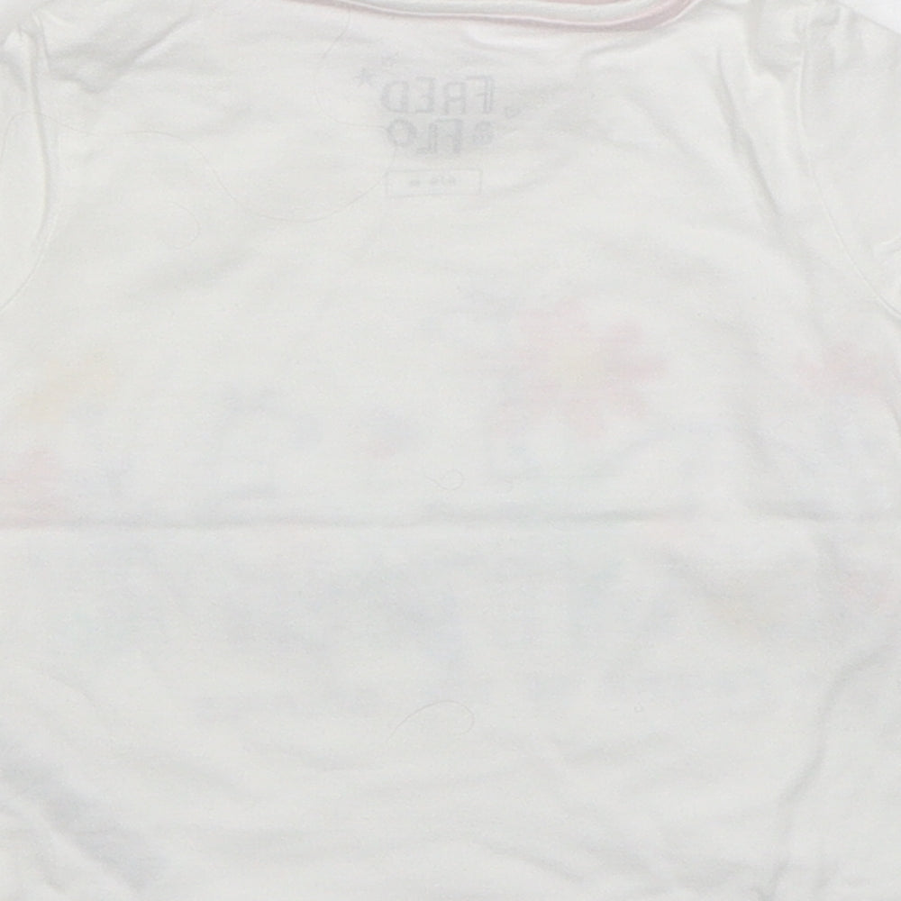 F&F Girls White Floral Cotton Basic T-Shirt Size 6-9 Months Round Neck