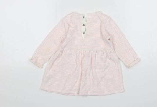 NEXT Girls Pink Striped Cotton A-Line Size 6-9 Months Round Neck