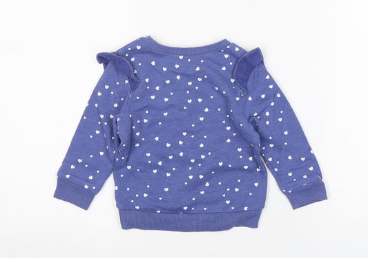 Dunnes Stores Girls Blue Spotted Cotton Pullover Jumper Size 6-9 Months