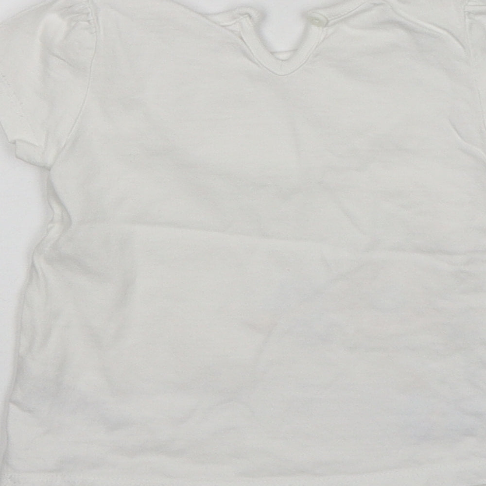 M&Co Girls White Floral Cotton Basic T-Shirt Size 6-9 Months Round Neck