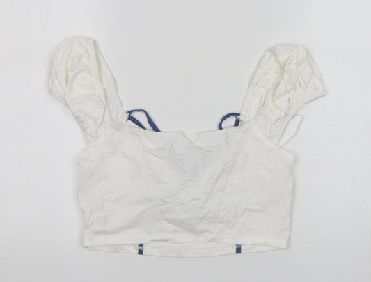 Shein Womens White Cotton Cropped Tank Size L V-Neck