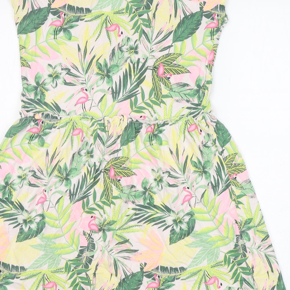 George Girls Green Floral Cotton T-Shirt Dress Size 12-13 Years Round Neck