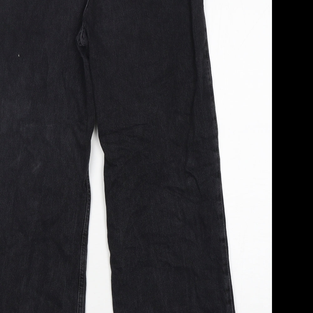 New Look Womens Black Cotton Wide-Leg Jeans Size 8 L29 in Regular