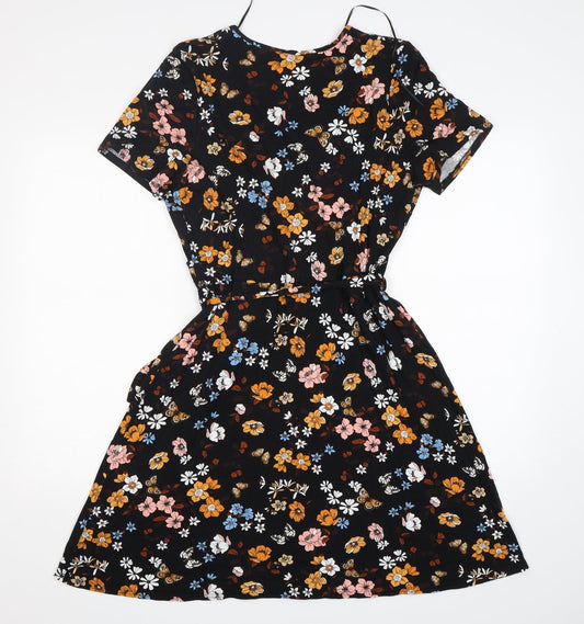 F&F Womens Multicoloured Floral Viscose Fit & Flare Size 16 V-Neck