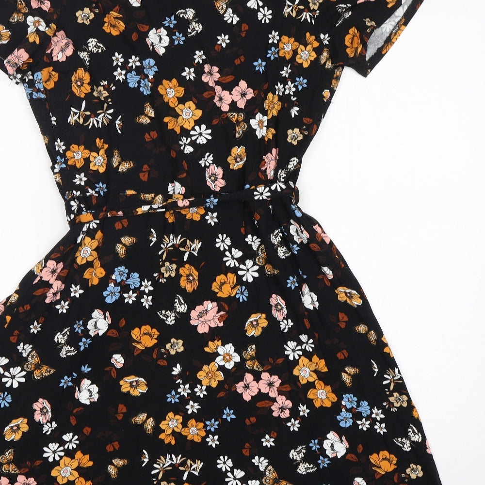 F&F Womens Multicoloured Floral Viscose Fit & Flare Size 16 V-Neck