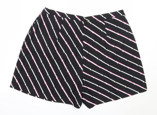 F&F Womens Black Striped Polyester Hot Pants Shorts Size 16  Regular