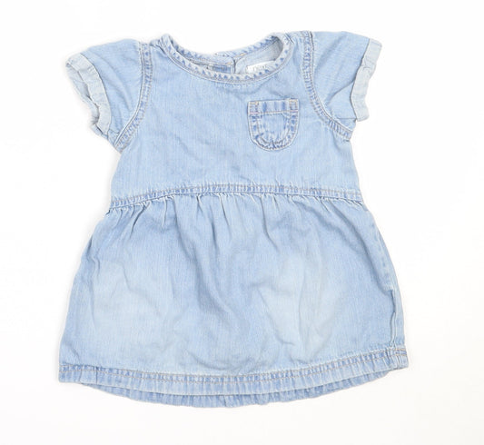 NEXT Girls Blue Cotton Fit & Flare Size 9-12 Months Round Neck