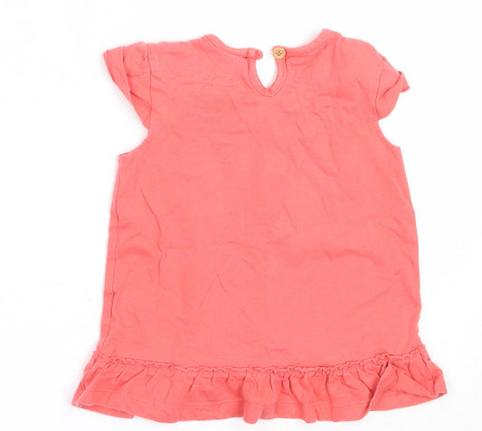 F&F Girls Pink Cotton Basic T-Shirt Size 12-18 Months Round Neck - elephant