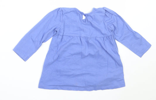 George Girls Blue Cotton Basic T-Shirt Size 12-18 Months Round Neck