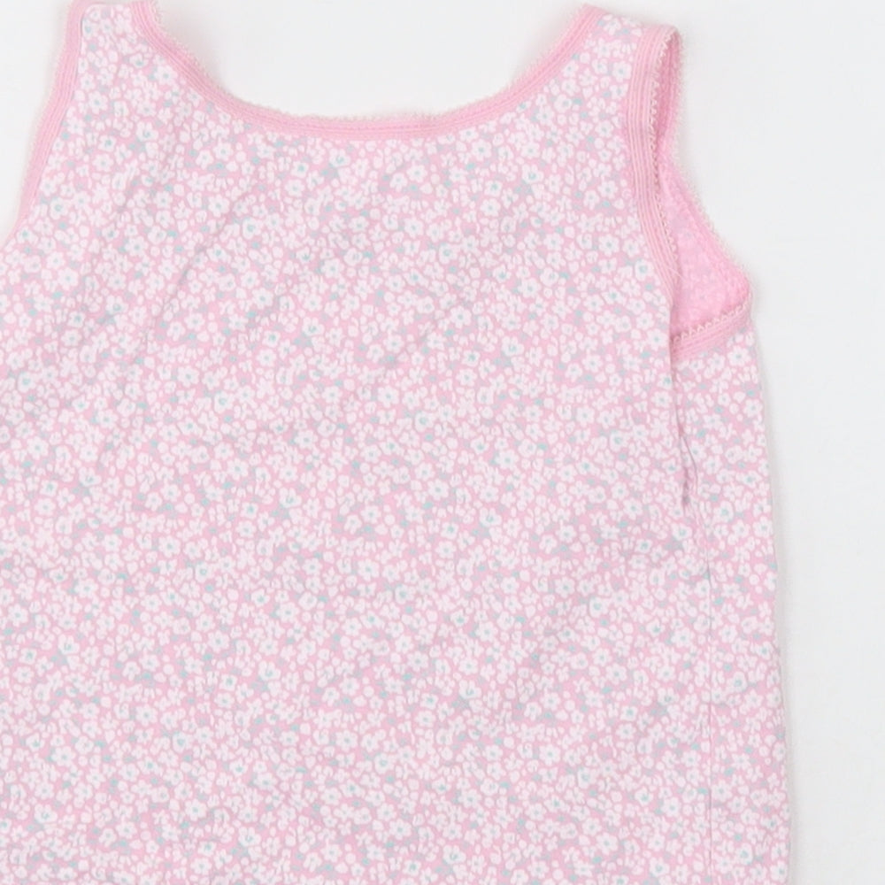 Brand and care label for George girls’ pink floral cotton basic tank, size 2-3, years crew neck pullover