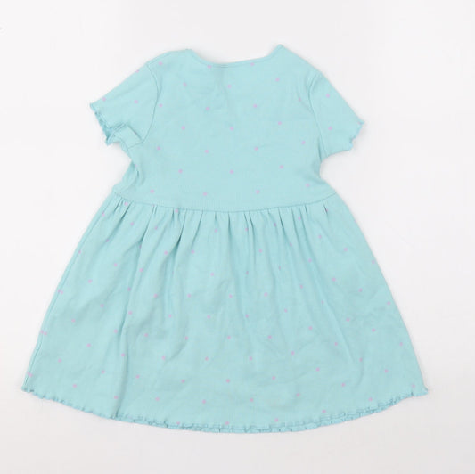 George Girls Blue Polka Dot Cotton A-Line Size 2-3 Years Crew Neck Pullover