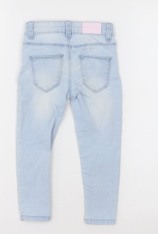 Primark Girls Blue Cotton Skinny Jeans Size 2-3 Years Regular Button