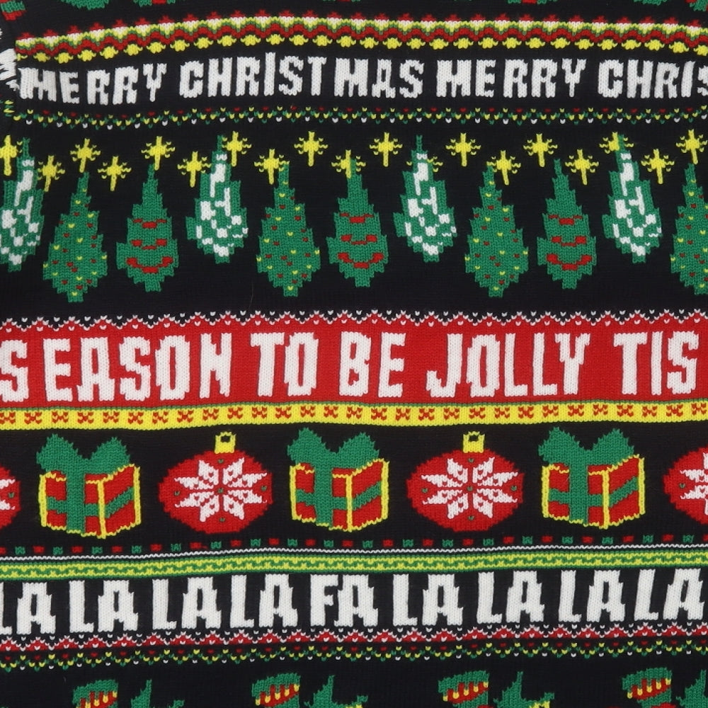 F&F Mens Multicoloured V-Neck Geometric Acrylic Cardigan Jumper Size L - Chrsitmas