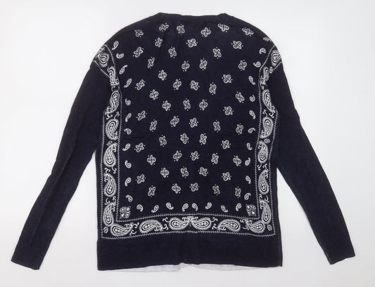 Gap Womens Blue V-Neck Geometric Polyester Cardigan Jumper Size M