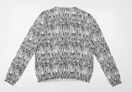 sainsburys Womens White Crew Neck Geometric Viscose Cardigan Jumper Size 14