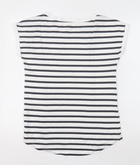 F&F Womens White Striped Cotton Basic T-Shirt Size 8 Crew Neck