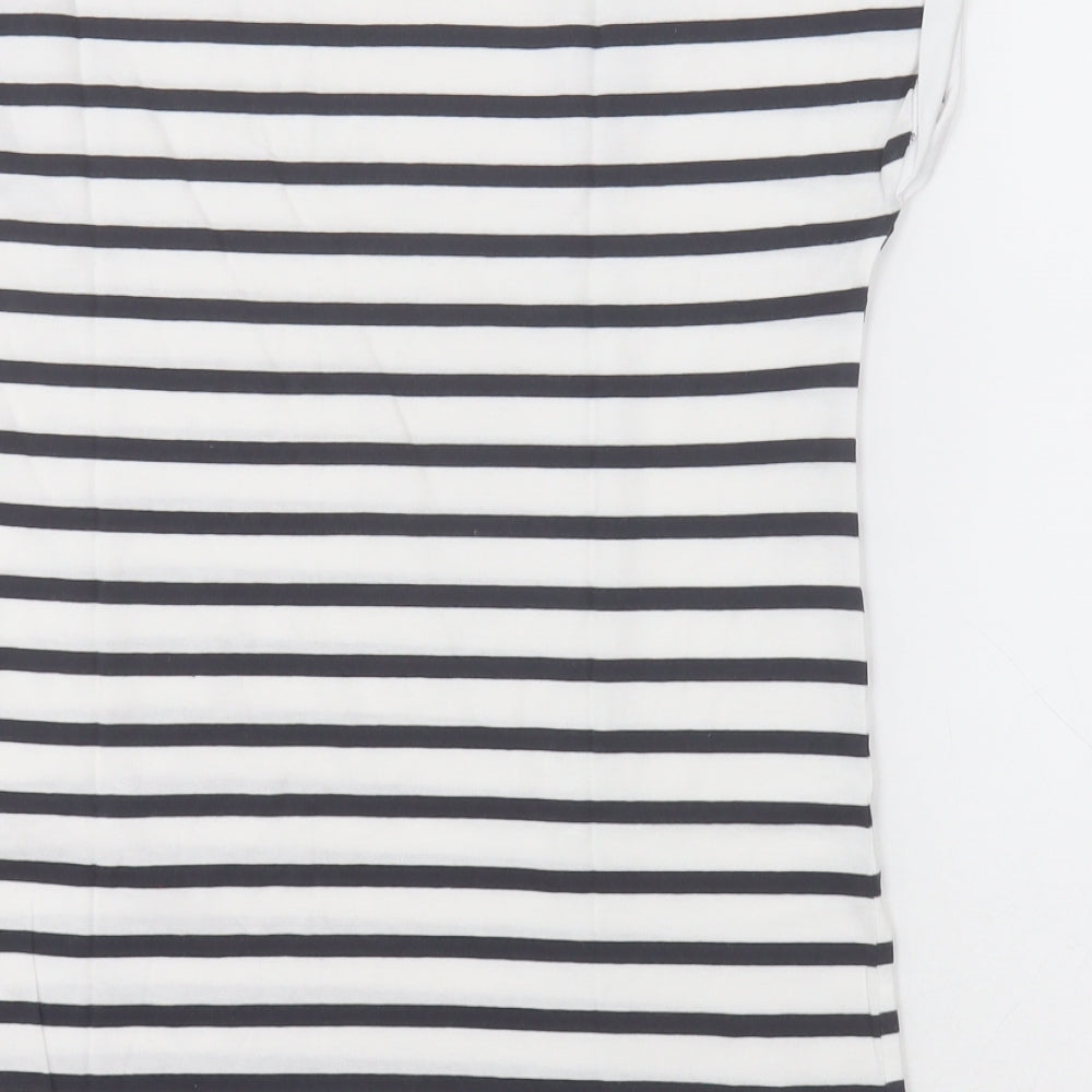 F&F Womens White Striped Cotton Basic T-Shirt Size 8 Crew Neck