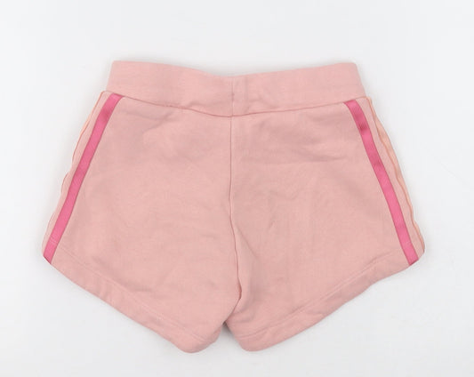 adidas Girls Pink Striped Cotton Sweat Shorts Size 5-6 Years Regular Tie
