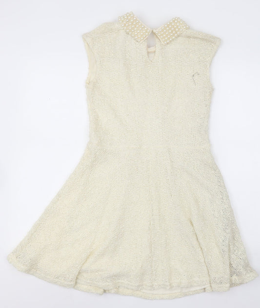 River Island Womens Beige Polyester A-Line Size 12 Collared Button