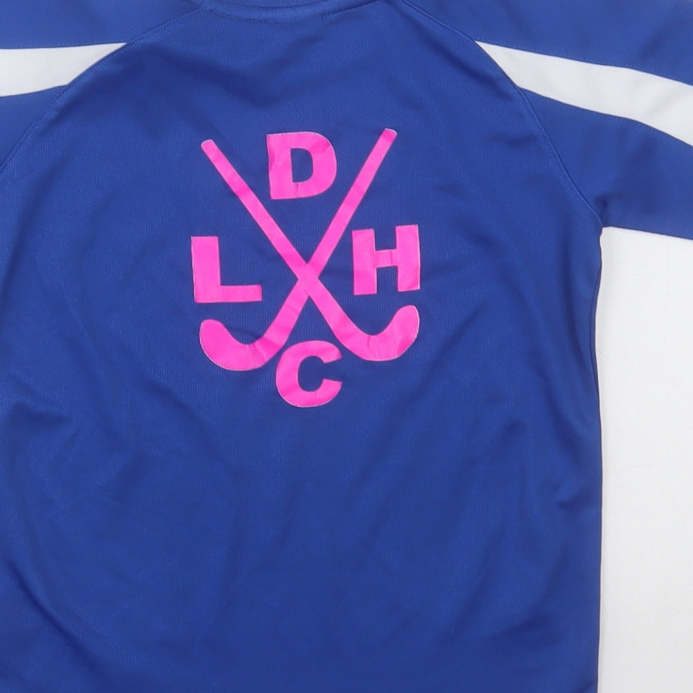 Brand and care label for Awdis boys’ blue striped polyester basic t-shirt, years crew neck pullover - dromore hockey club