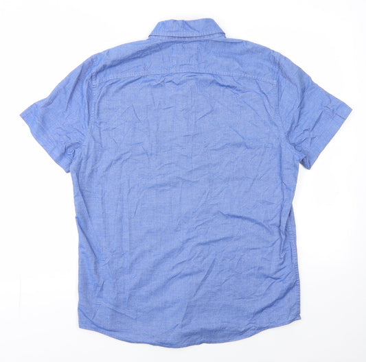 Hollister Mens Blue Cotton Button-Up Size M Round Neck Button