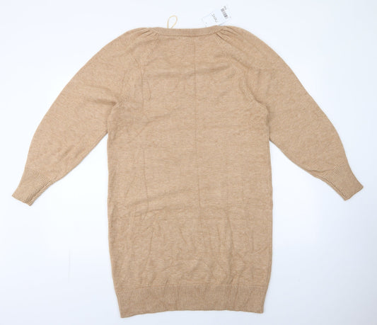 NEXT Womens Brown Viscose Jacket Dress Size M Round Neck Pullover - ruched shoulder