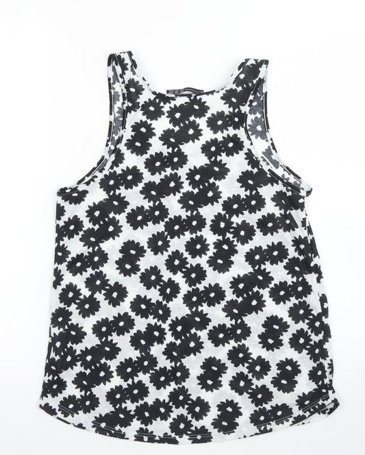 Atmosphere Womens White Floral Polyester Basic Tank Size 8 Round Neck