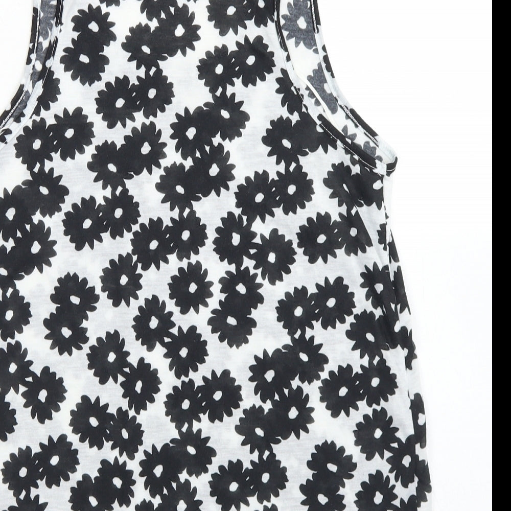 Atmosphere Womens White Floral Polyester Basic Tank Size 8 Round Neck
