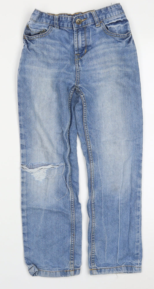 Matalan Boys Blue Cotton Straight Jeans Size 9 Months Regular Button - Distressed Look