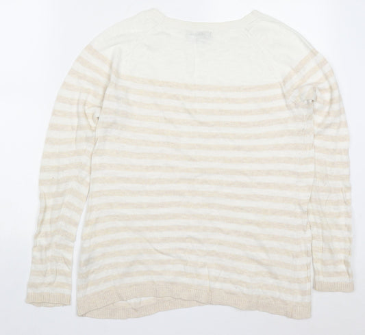 Gap Womens Beige Round Neck Striped Cotton Pullover Jumper Size M