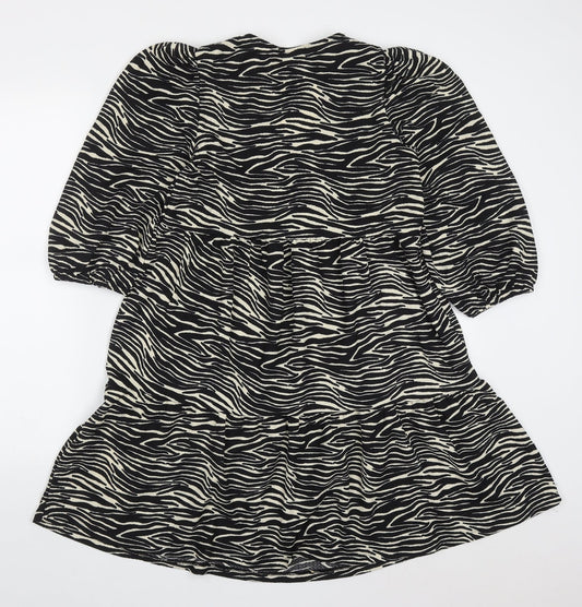 Primark Womens Black Animal Print Polyester Trapeze & Swing Size 6 V-Neck Pullover