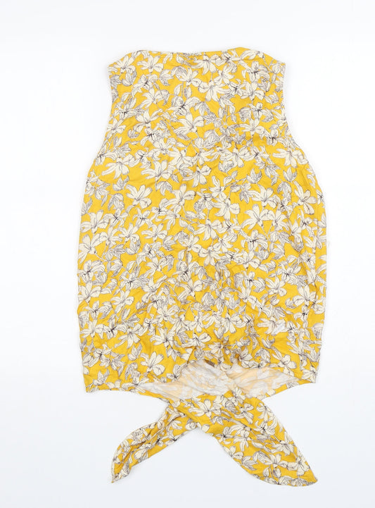 F&F Womens Yellow Floral Basic Tank Size 6 V-Neck