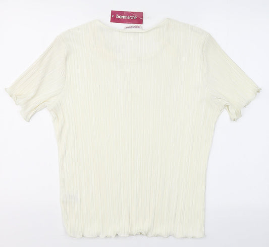 Bonmarché Womens Ivory Polyester Basic Blouse Size M Round Neck