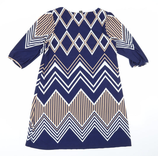 Izabel London Womens Blue Striped Polyester Shift Size 12 Round Neck Pullover