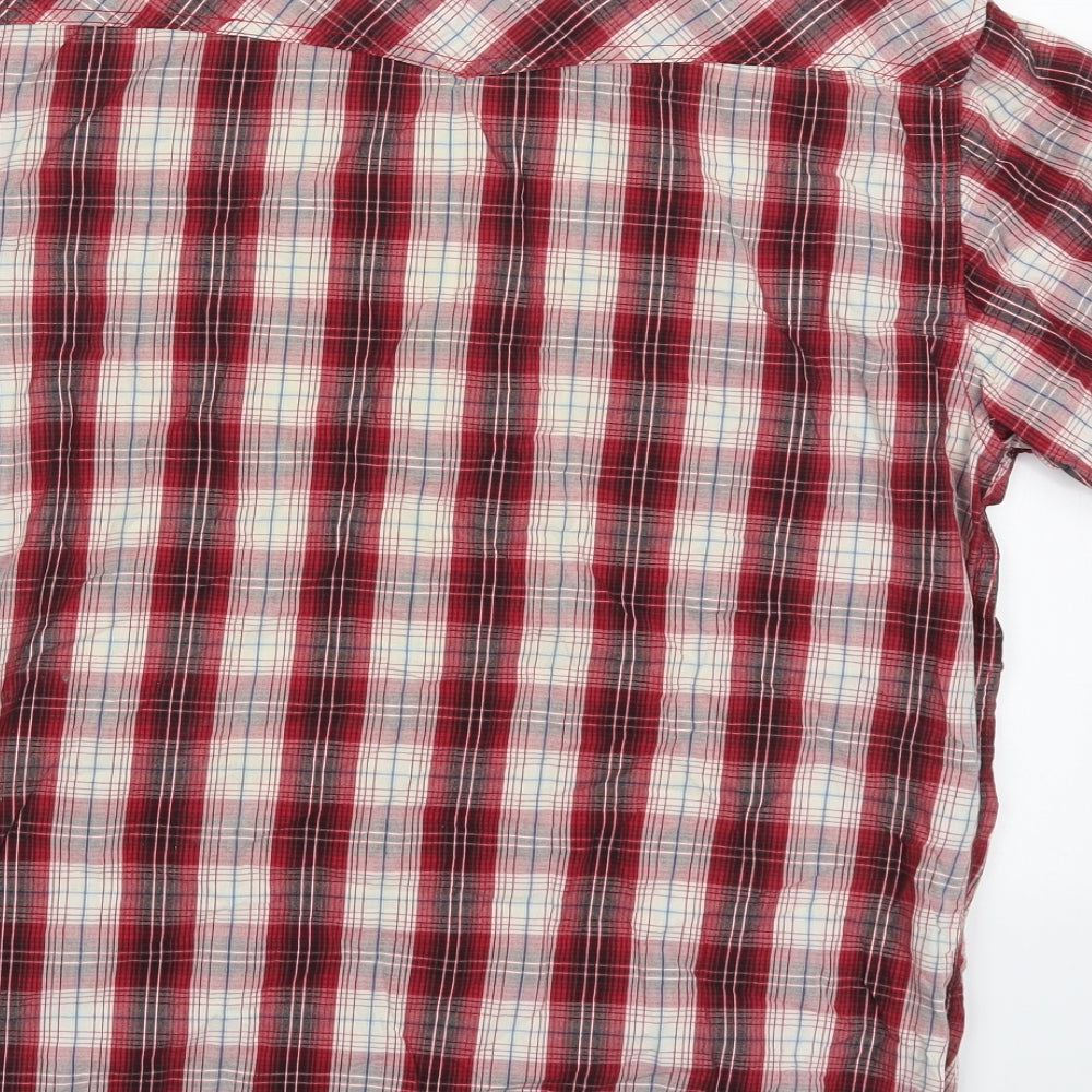 Mens UK Size L Cedar Wood State Red Button-Up Short Sleeve Casual Shirt