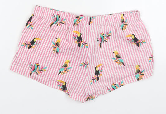 Primark Womens Pink Striped Polyester Sweat Shorts Size 6 Regular Drawstring - Parrot Print Pyjama Shorts