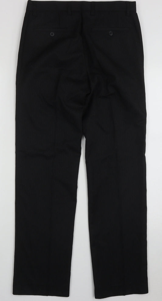nesxt Mens Black Striped Polyester Trousers Size 30 L30 in Regular Button