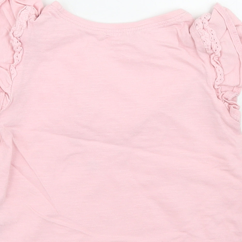 NEXT Girls Pink Cotton Basic T-Shirt Size 9-12 Months Crew Neck - rabbit