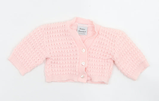 Bebe Bonito Girls Pink Acrylic Cardigan Jumper Size 3-6 Months Button