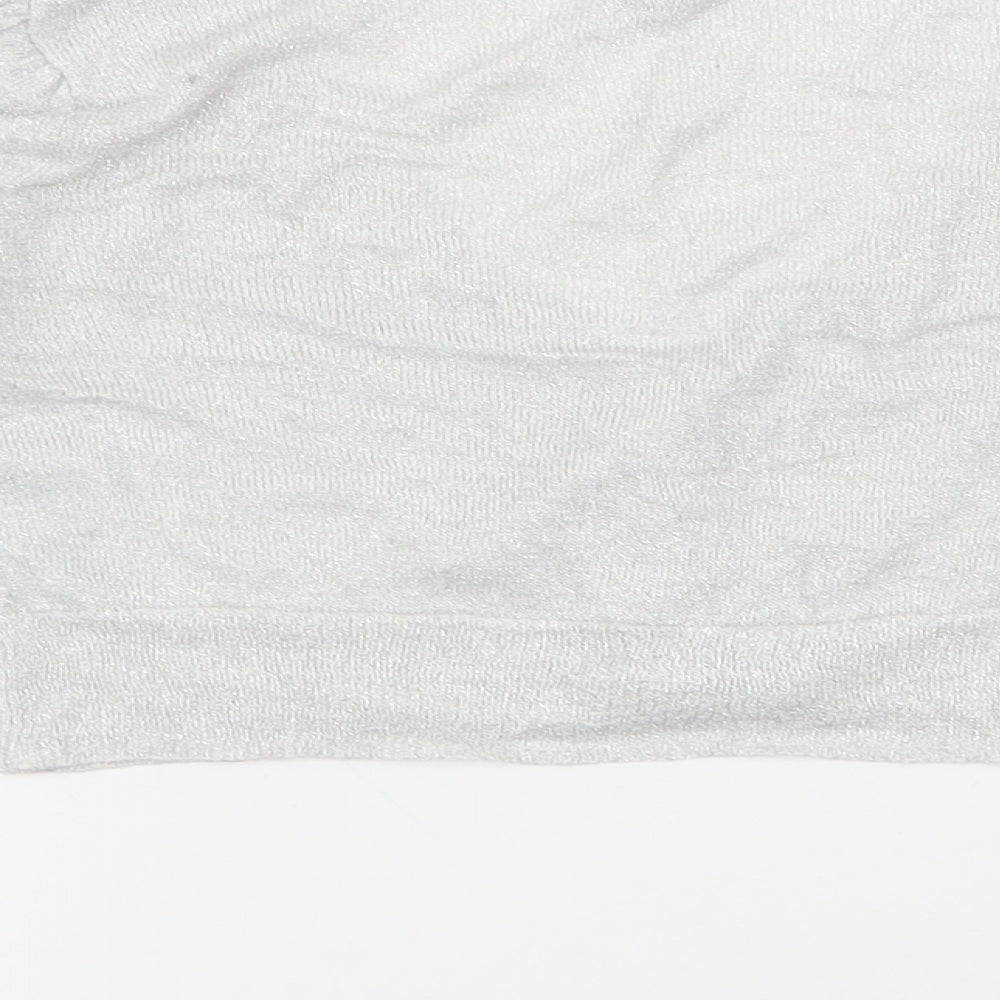 Brand and care label for Bay women’s grey v-neck viscose cardigan jumper, size UK 6, - gem missing in button, cropped